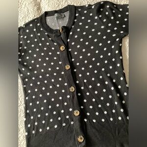 Polka Dot Button-Up Sweater - Black and White